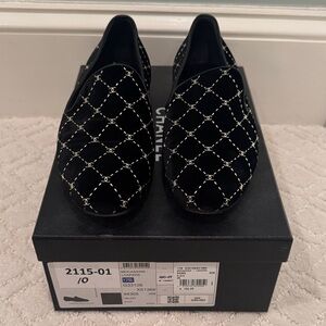 CHANEL Black VELVET Slip-On Shoes with gold CC  size 40